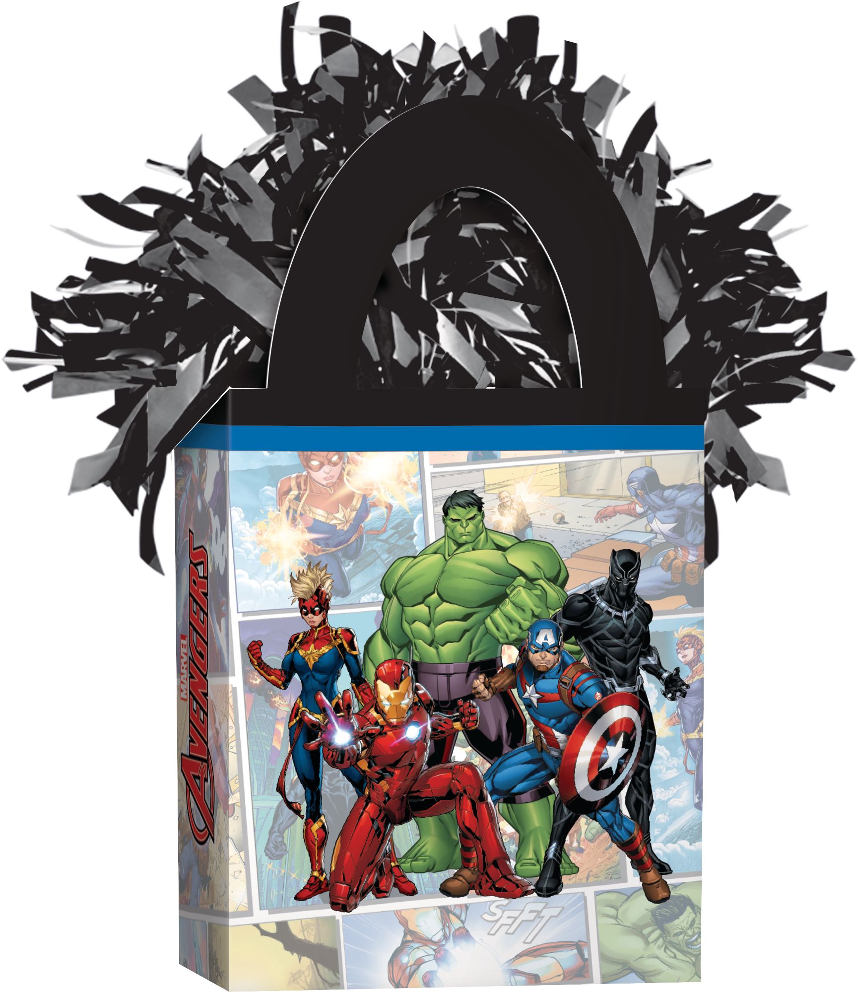 Disney Marvel Avengers Hulk/Iron Man/Black Panther Gift Bag Shaped Balloon Weight Accessory, Multi-Coloured, 5.5-in, for Birthday Party Front_Angled_Right