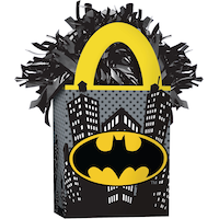 DC Batman Gift Bag Shaped Balloon Weight Accessory, Black/Yellow, 5.5-in, for Birthday Party Front_Angled_Right