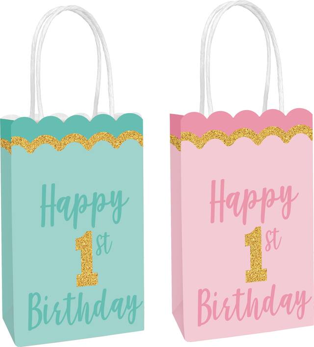 Sacs à surprise en papier Kraft scintillant 1er anniversaire, paq. 8 Front_Angled_Right