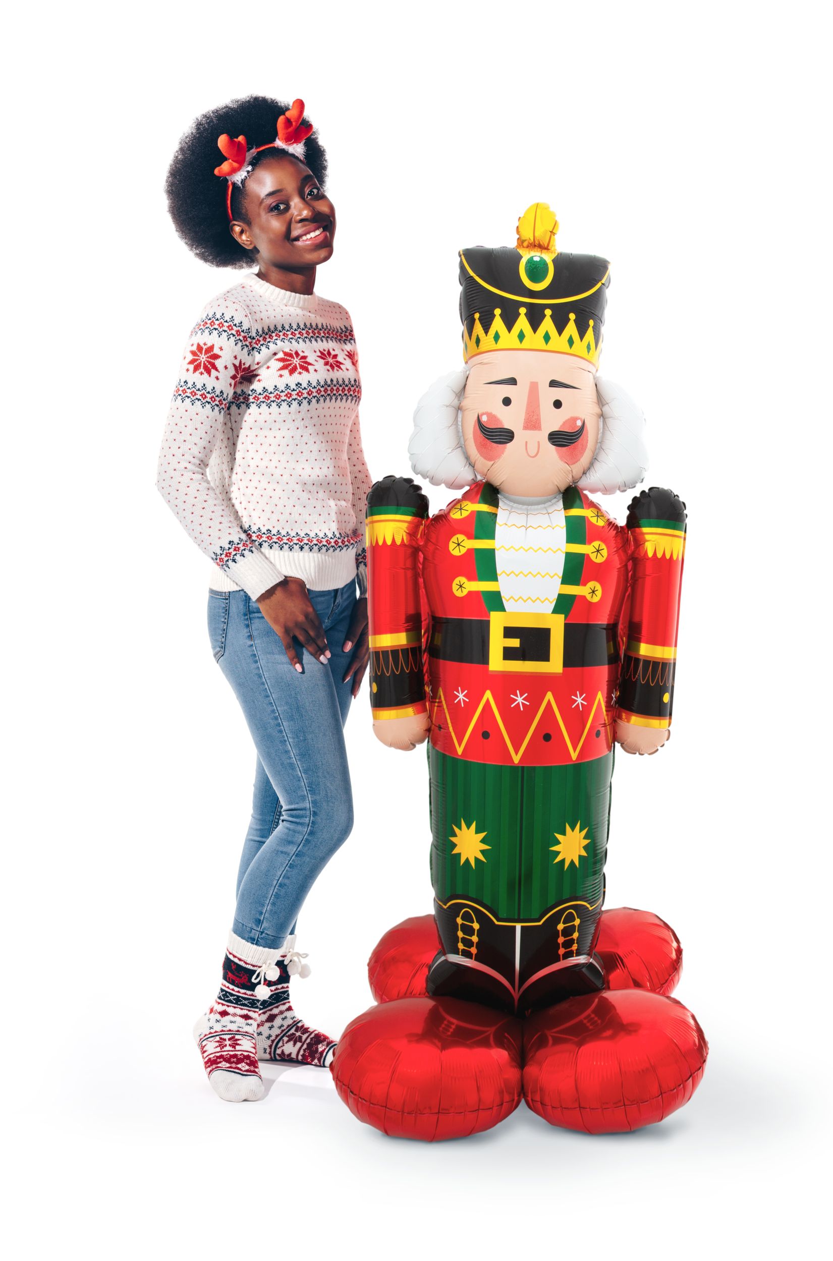 Nutcracker Satin Foil Balloon, Red/Green, 60-in, Air-Filled for Christmas Front_Flat