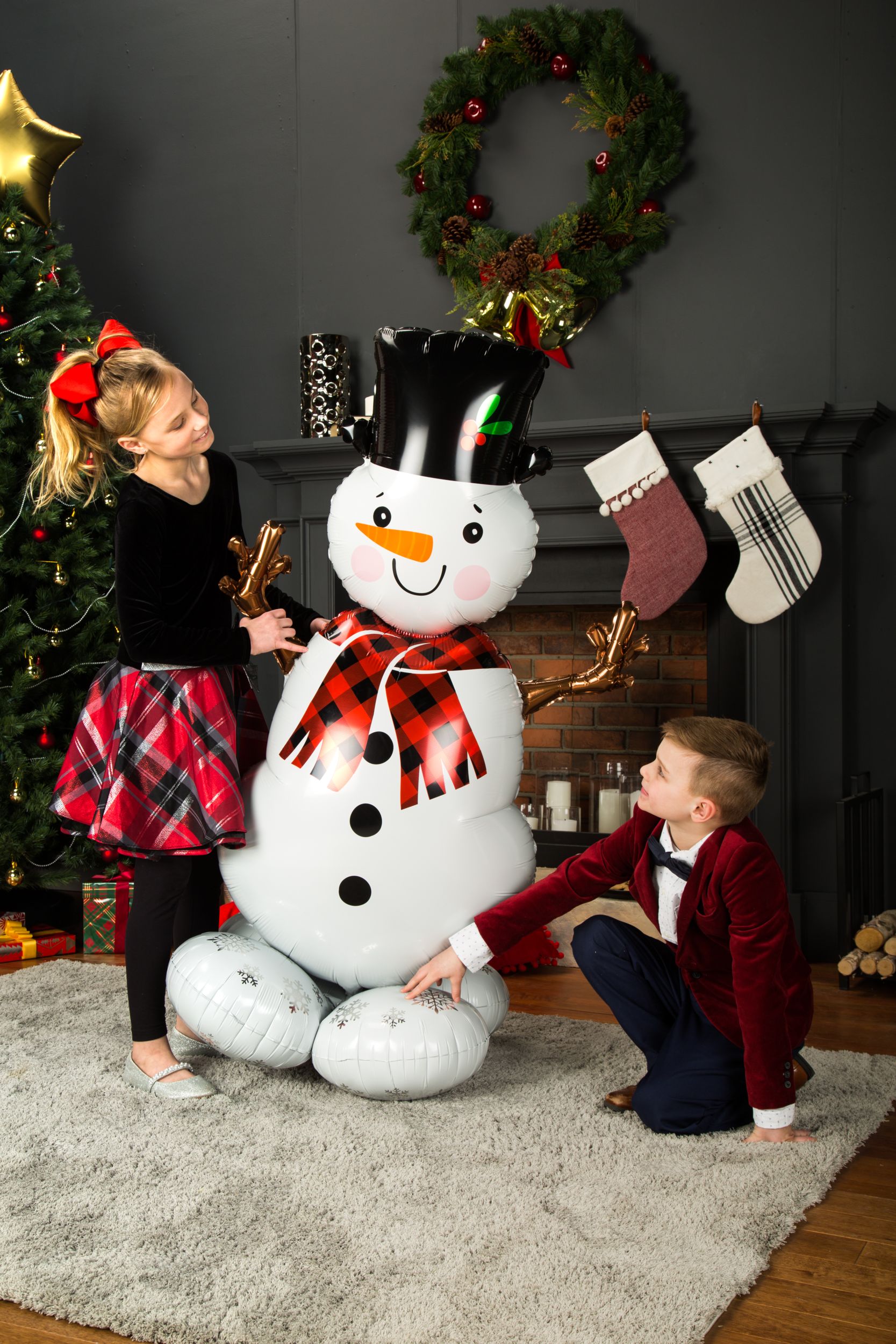 Snowman Satin Foil Balloon, White, 48-in, Air-Filled for Winter/Christmas Front_Angled_Left