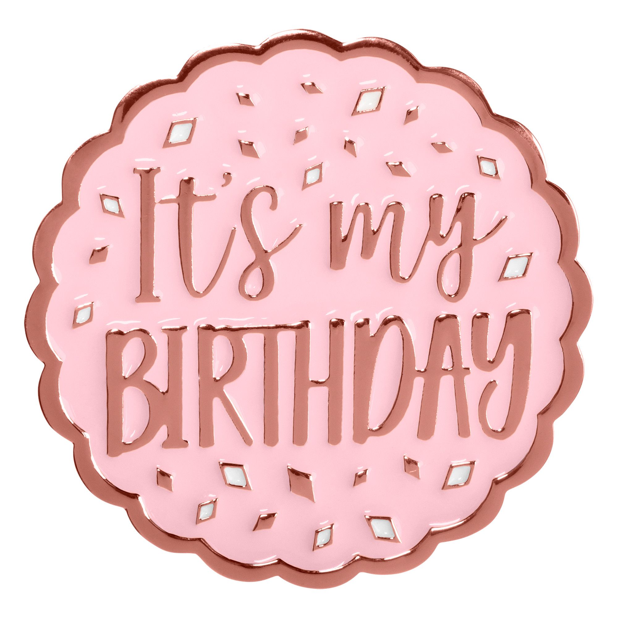 Blush Birthday "It's My Birthday" Enamel Button Pin, Pink/Rose Gold, One Size, Wearable Accessory for Birthdays Front_Flat