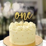 First Birthday "One" Foil Cake Treat Topper, Gold, 7-in, for Birthday Party Front_Elevated