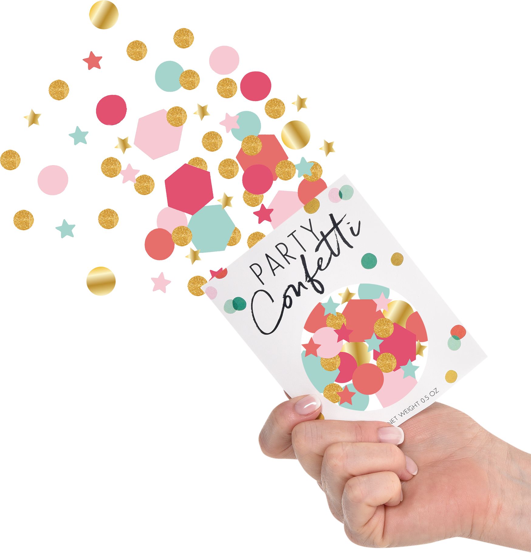 Confettis, bleu, or et rose, paq. 8 Front_Angled_Left