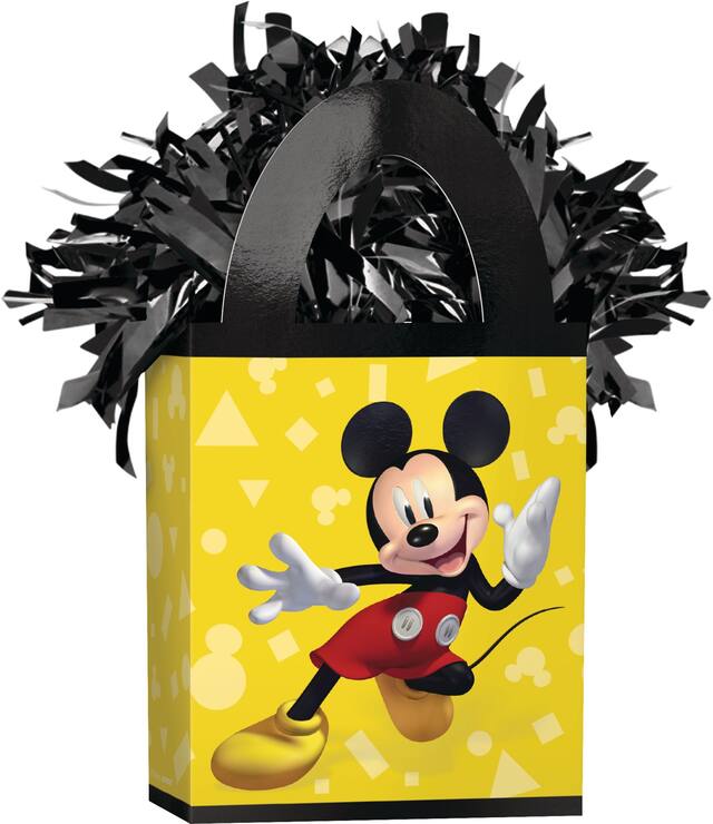 Poids pour ballons en forme de sac-cadeau Disney Mickey Mouse, jaune/noir, 5,5 po, pour fête d'anniversaire Front_Angled_Right