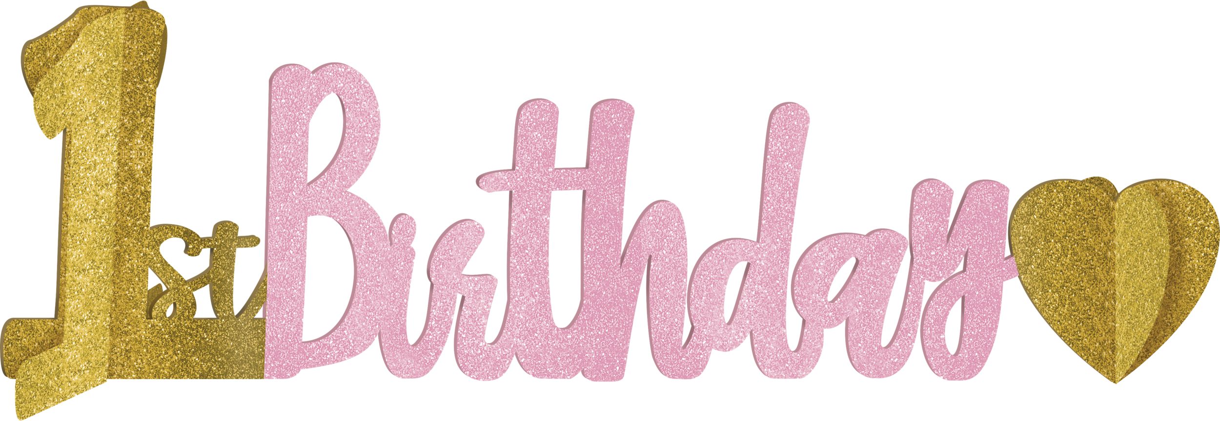 "1st Birthday" Sign Table Centerpiece Decoration, Gold/Pink, 14-in, for Birthday Party Front_Flat
