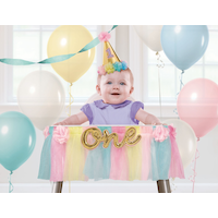 Décorations de chaise haute pour fête de 1er anniversaire, rose/or Front_Flat