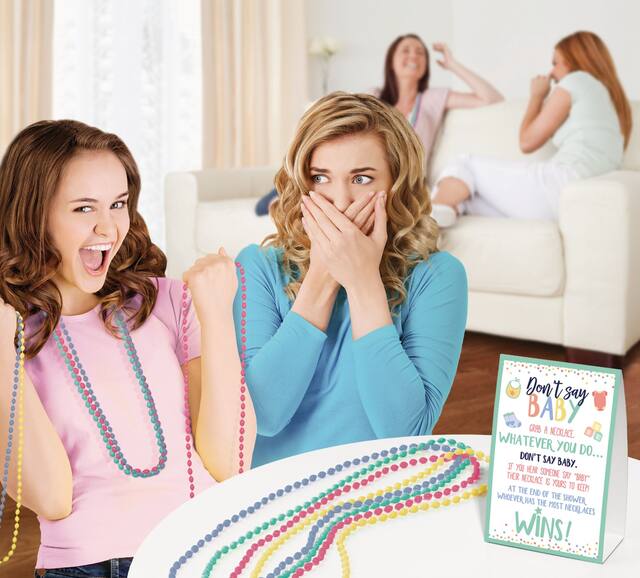 "Don't Say Baby" Bead Necklace Baby Shower Game, Pastel Multi-Coloured, One Size, 20-pk, for Baby Shower Composite_or_Mixed
