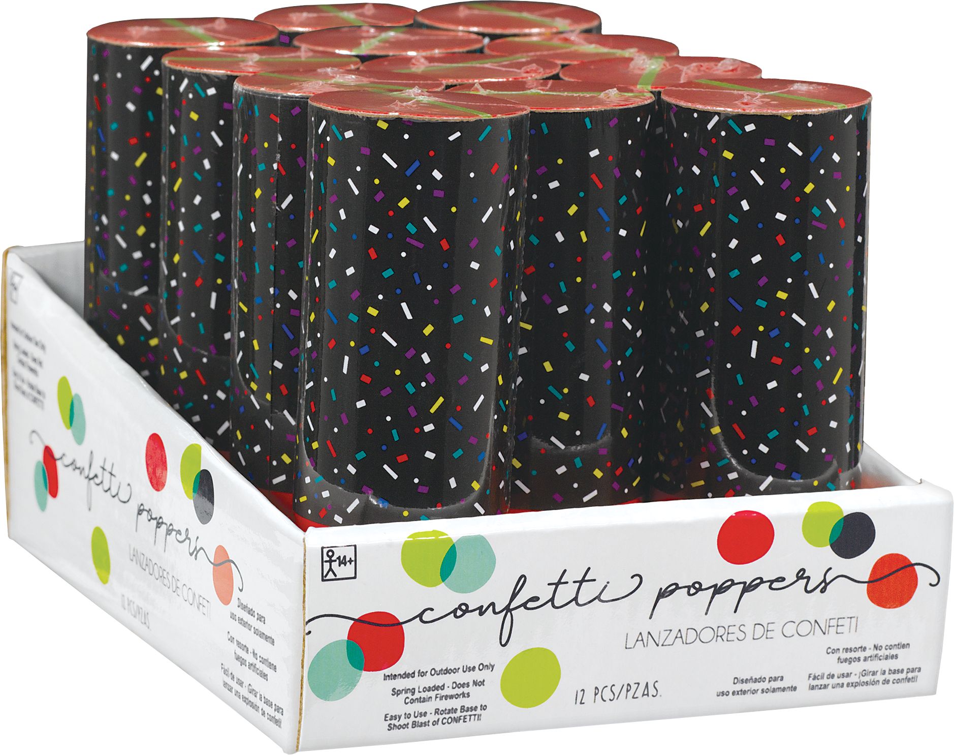 Grand canon à confettis, multicolore, paq. 12, pour réveillon du Nouvel An et fêtes d'anniversaire Front_Angled_Right