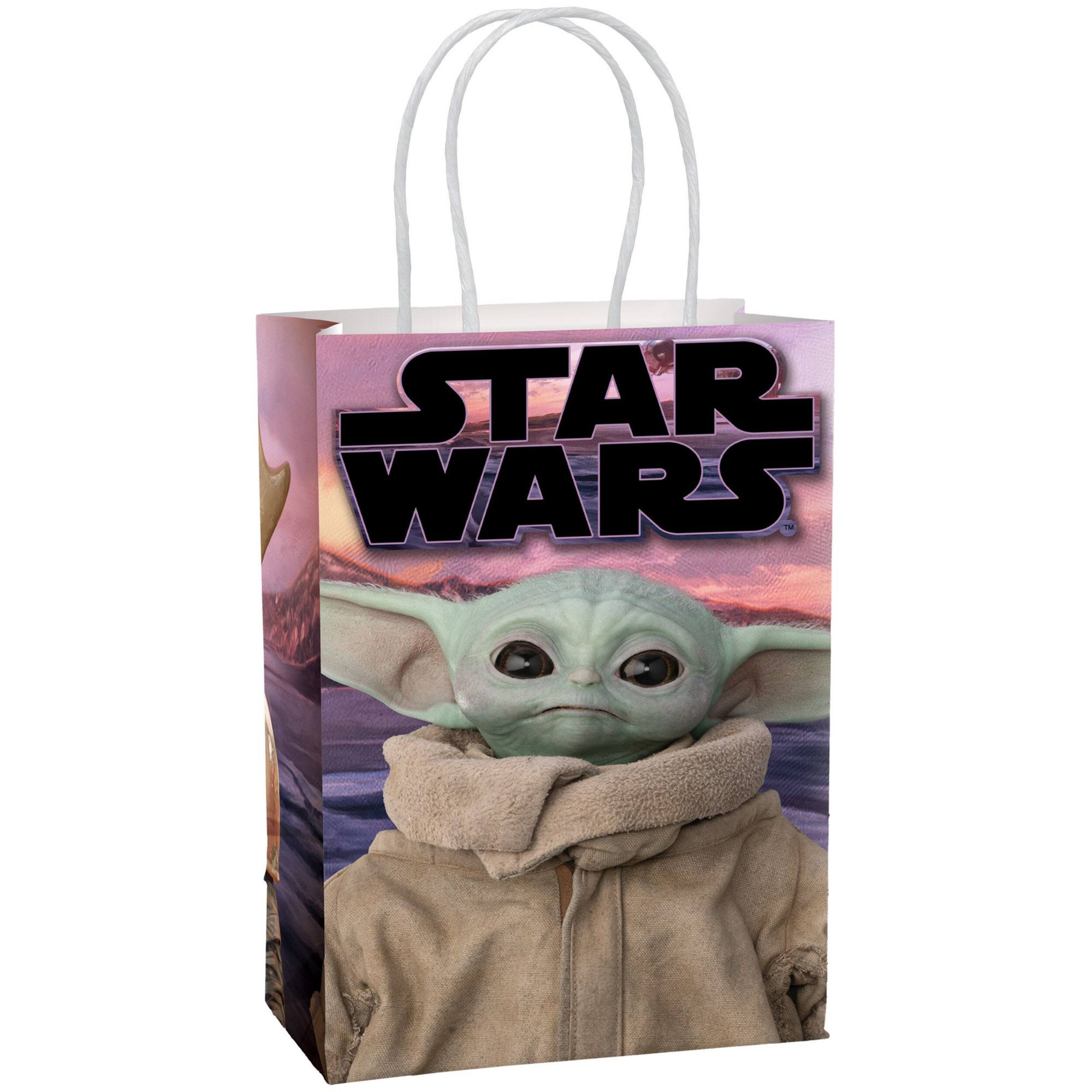 Disney Star Wars Mandalorian Baby Yoda Create Your Own Customizable Paper Kraft Gift Bags, Brown/Purple, 8.5-in, 8-pk, for Birthday Party Front_Angled_Right