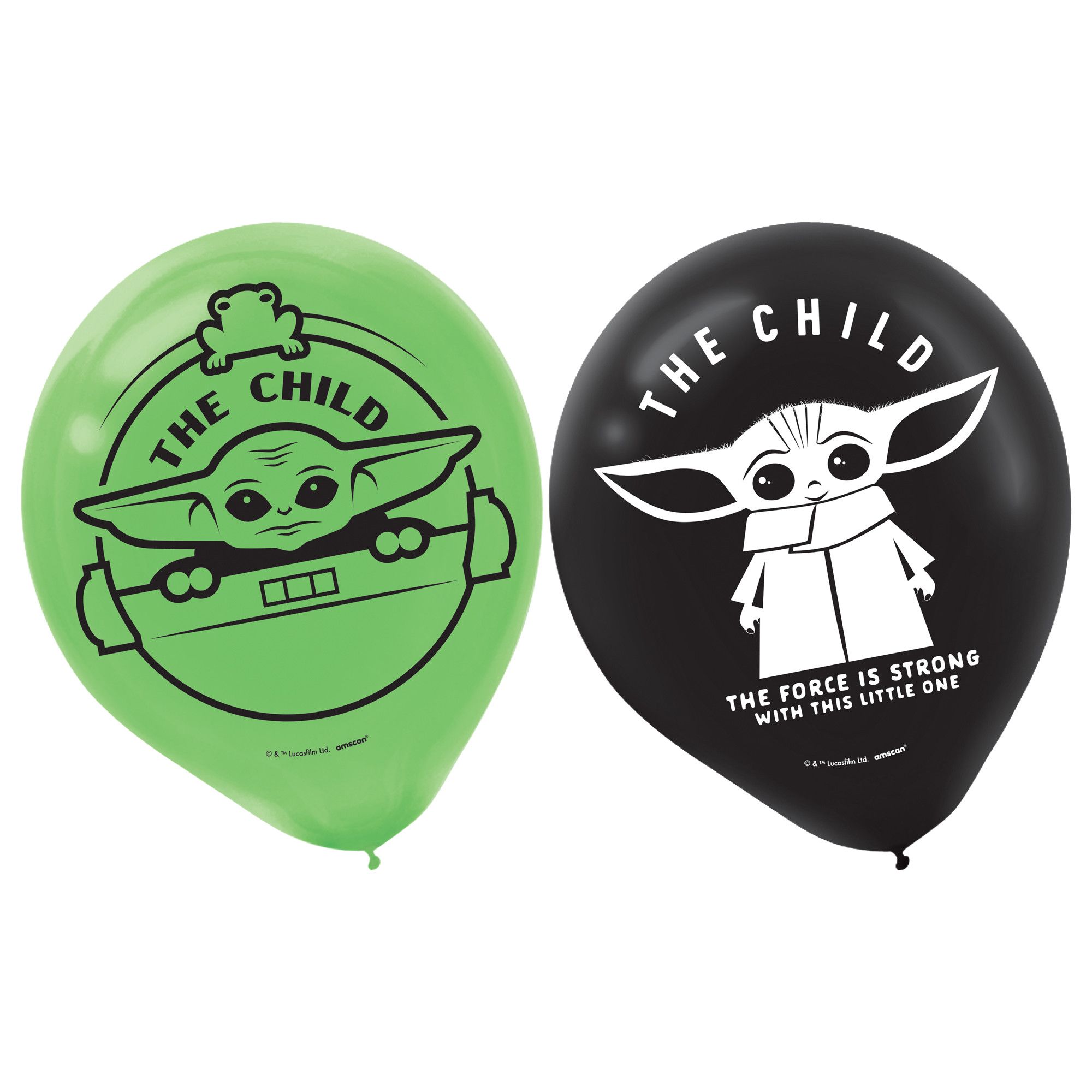 Disney Star Wars Mandalorian "The Child" Round Latex Balloons, Green/Black, 12-in, 6-pk, for Birthday Party Front_Flat