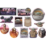 Disney Star Wars Mandalorian "Precious Cargo" Baby Yoda Table & Wall Cutout Decorations, Pink/Purple, 13-in, 12-pk, for Birthday Party Front_Flat