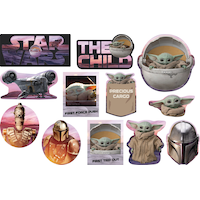 Disney Star Wars Mandalorian "Precious Cargo" Baby Yoda Table & Wall Cutout Decorations, Pink/Purple, 13-in, 12-pk, for Birthday Party Front_Flat