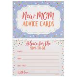 "New Mom" Paper Advice Cards, Blue/Orange, Polka Dot, 24-pk, for Baby Shower/Gender Reveal Front_Flat