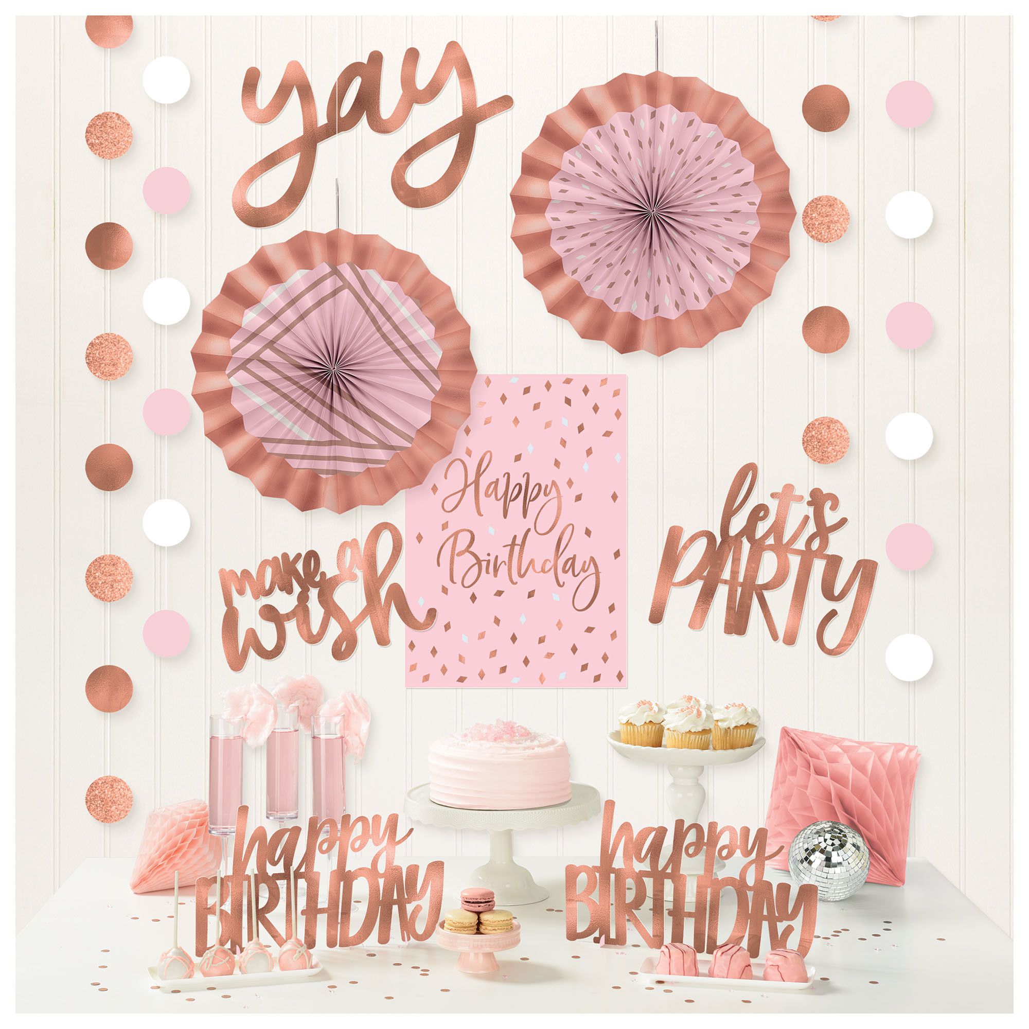 Blush Birthday "Happy Birthday" Room & Table Centerpiece Decorating Kit, Rose Gold, 14-in, 12-pk, for Birthday Party Front_Flat