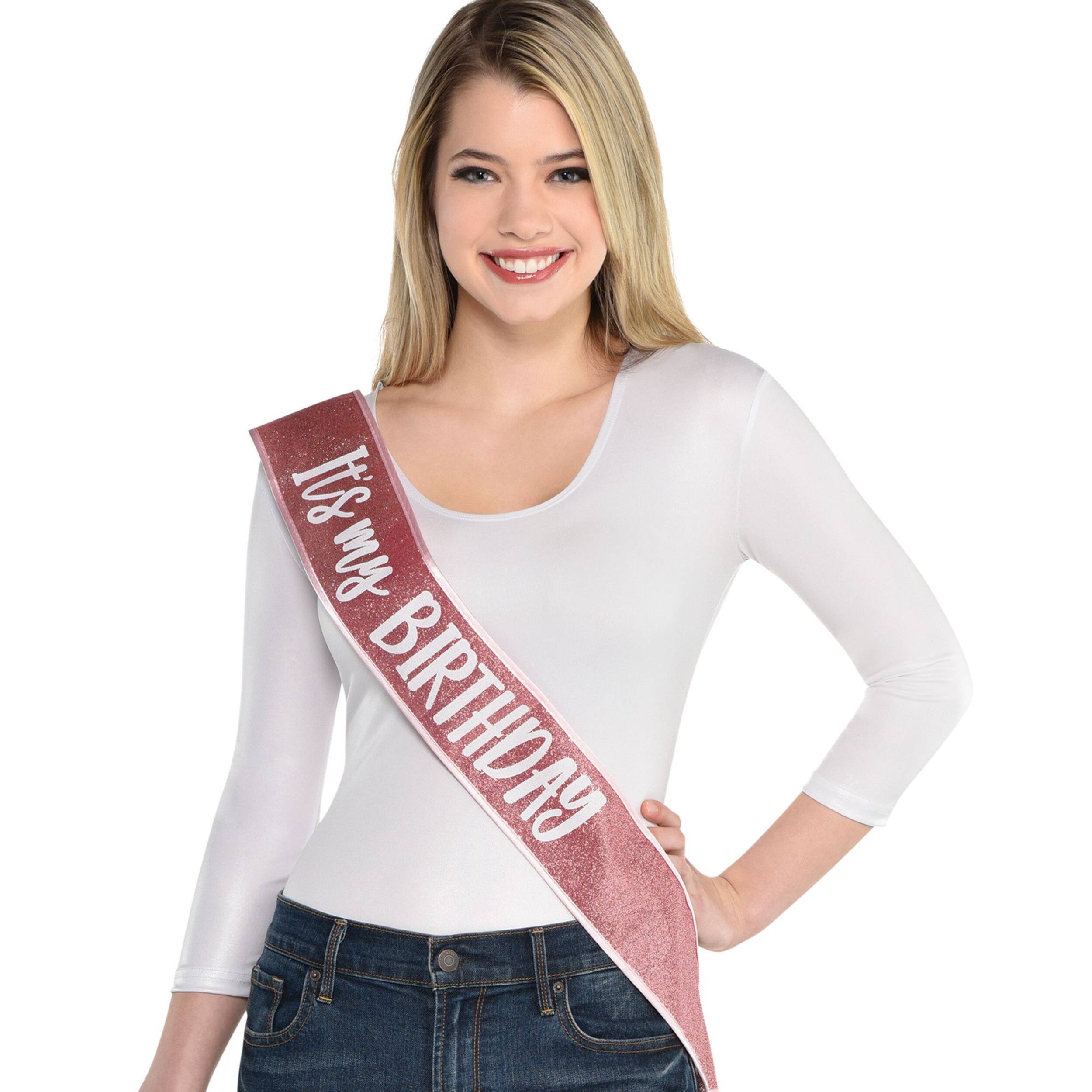 "It's My Birthday" Glitter Wearable Sash, Pink, One Size, for Birthday Party Front_Flat