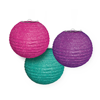 Sparkle Paper Lantern Hanging Decorations, Blue/Pink/Purple, 9.5-in, 3-pk, for Birthday Party Front_Elevated