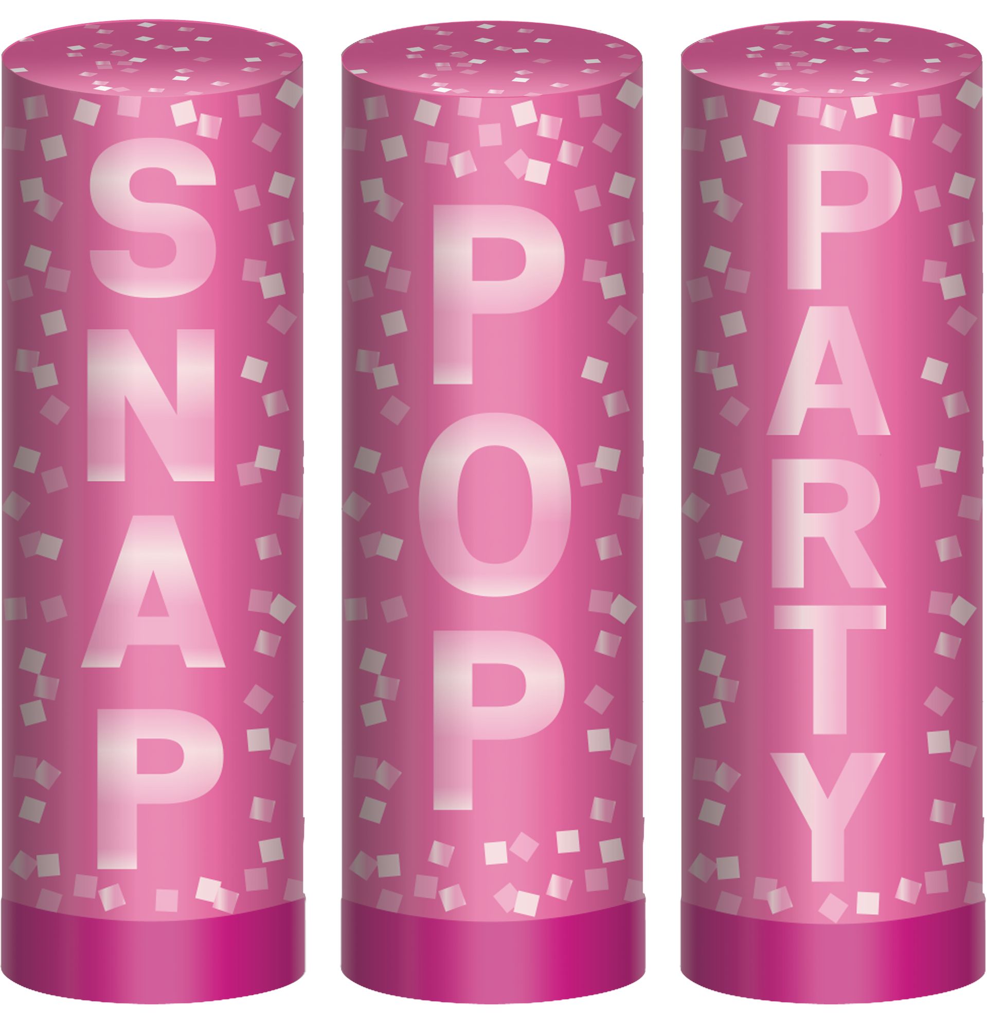 Confetti Cannon Poppers, Pink, 3-pk, for Birthday Party/Gender Reveal/Baby Shower Front_Elevated