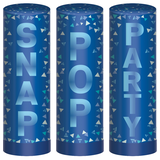 "Snap Pop Party" Confetti Cannon Poppers, Blue, 3-pk, for Birthday Party/Gender Reveal/Baby Shower Front_Elevated