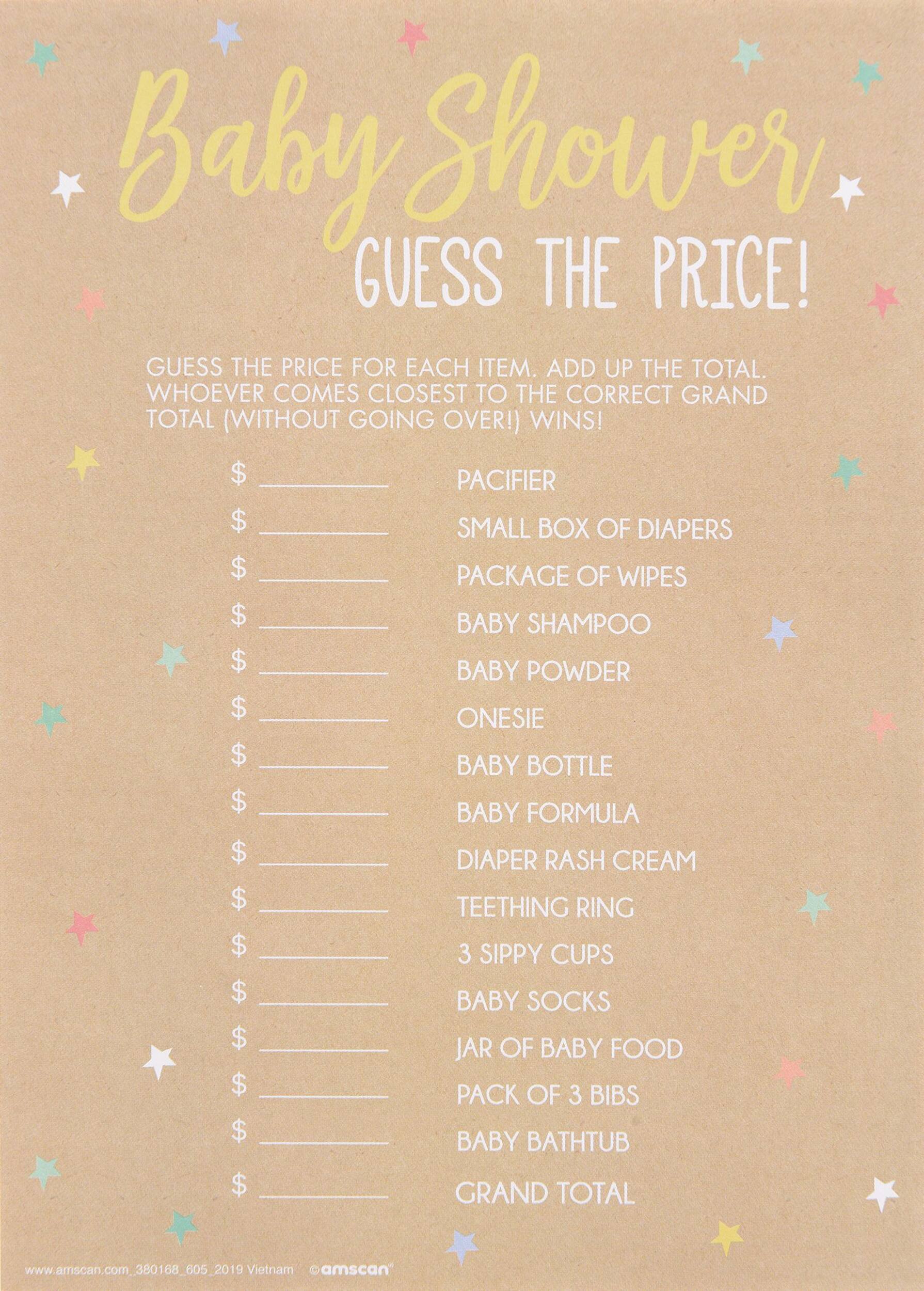 Baby Shower Guess the Price Game, Tan, 24-pk, for Baby Shower Front_Flat