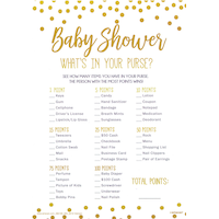 "What's in Your Purse" Baby Shower Game, Gold/White, 24-pk, for Baby Shower Front_Flat