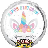 Singing Happy Birthday Unicorn Foil Balloon, Helium Inflation Included, 28-in Front_Flat