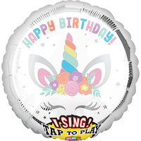 Singing Happy Birthday Unicorn Foil Balloon, Helium Inflation Included, 28-in Front_Flat
