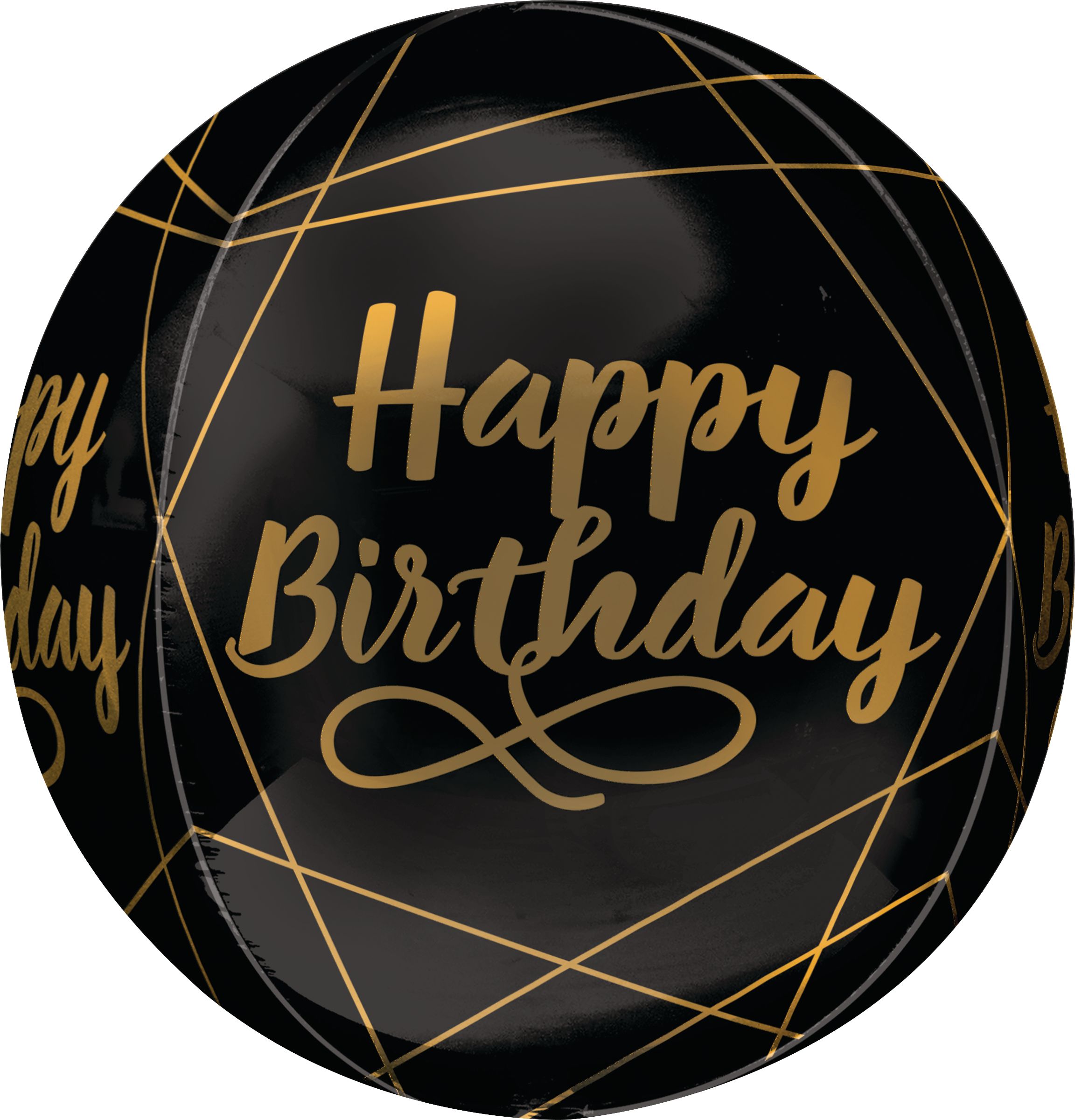 Ballon en aluminium satiné Orbz Happy Birthday, noir/or, 16 po, gonflement à l'hélium et ruban inclus, pour fête d'anniversaire Front_Flat
