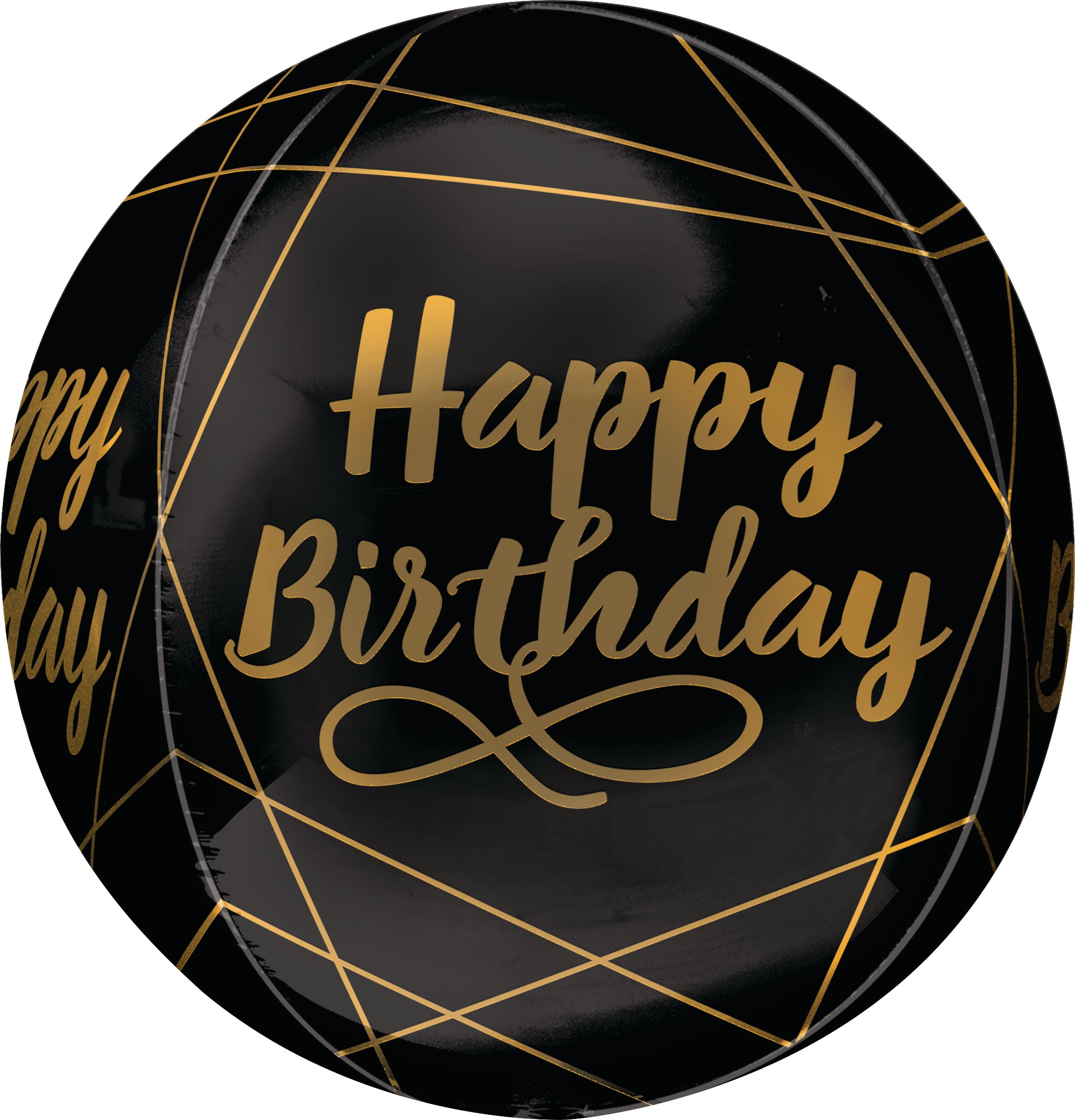 Ballon en aluminium satiné Orbz Happy Birthday, noir/or, 16 po, gonflement à l'hélium et ruban inclus, pour fête d'anniversaire Front_Flat