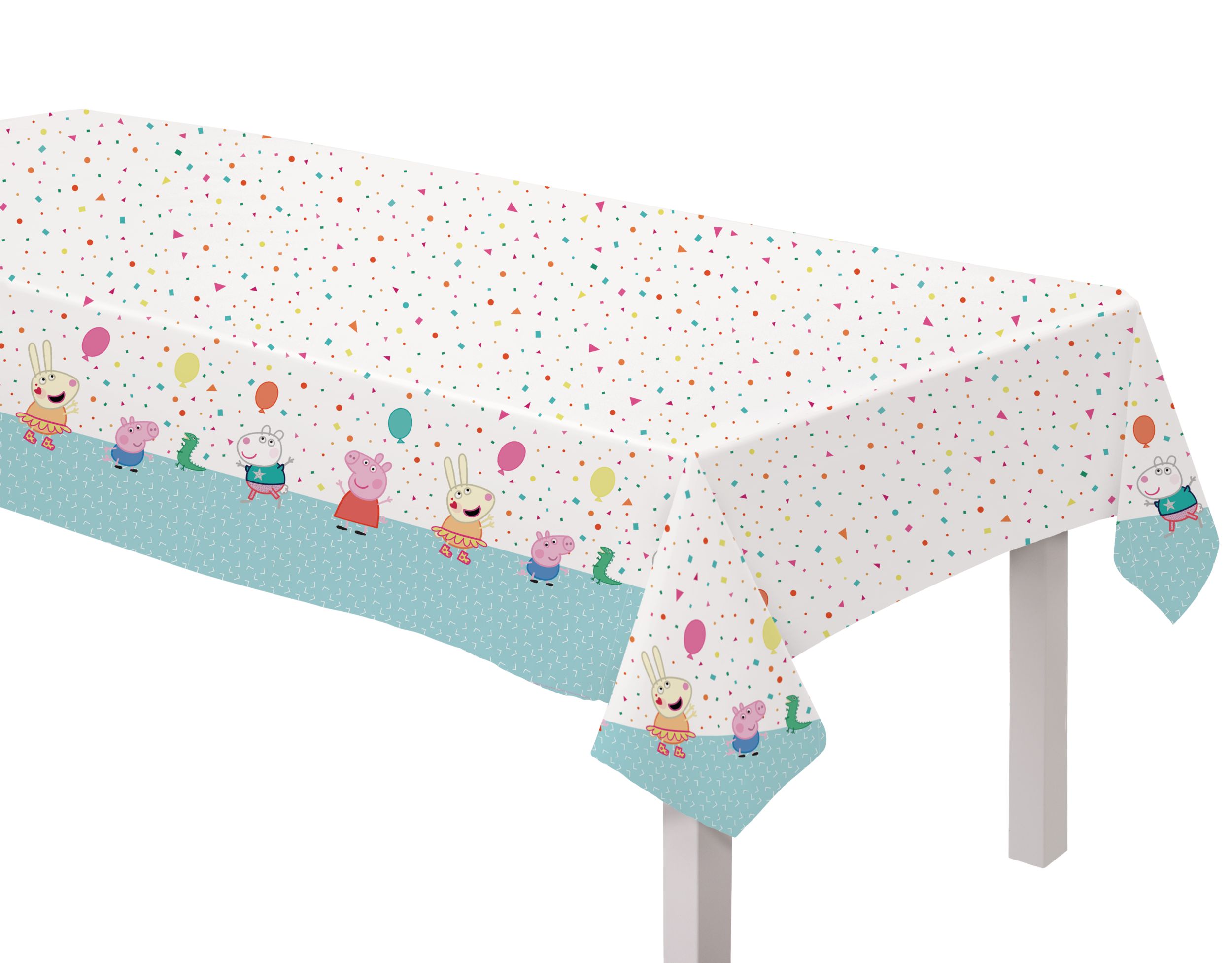 Nickelodeon Peppa Pig Rectangle Plastic Reusable Table Cover, White/Blue, 54 x 96-in, for Peppa Pig Birthday Party Front_Angled_Left