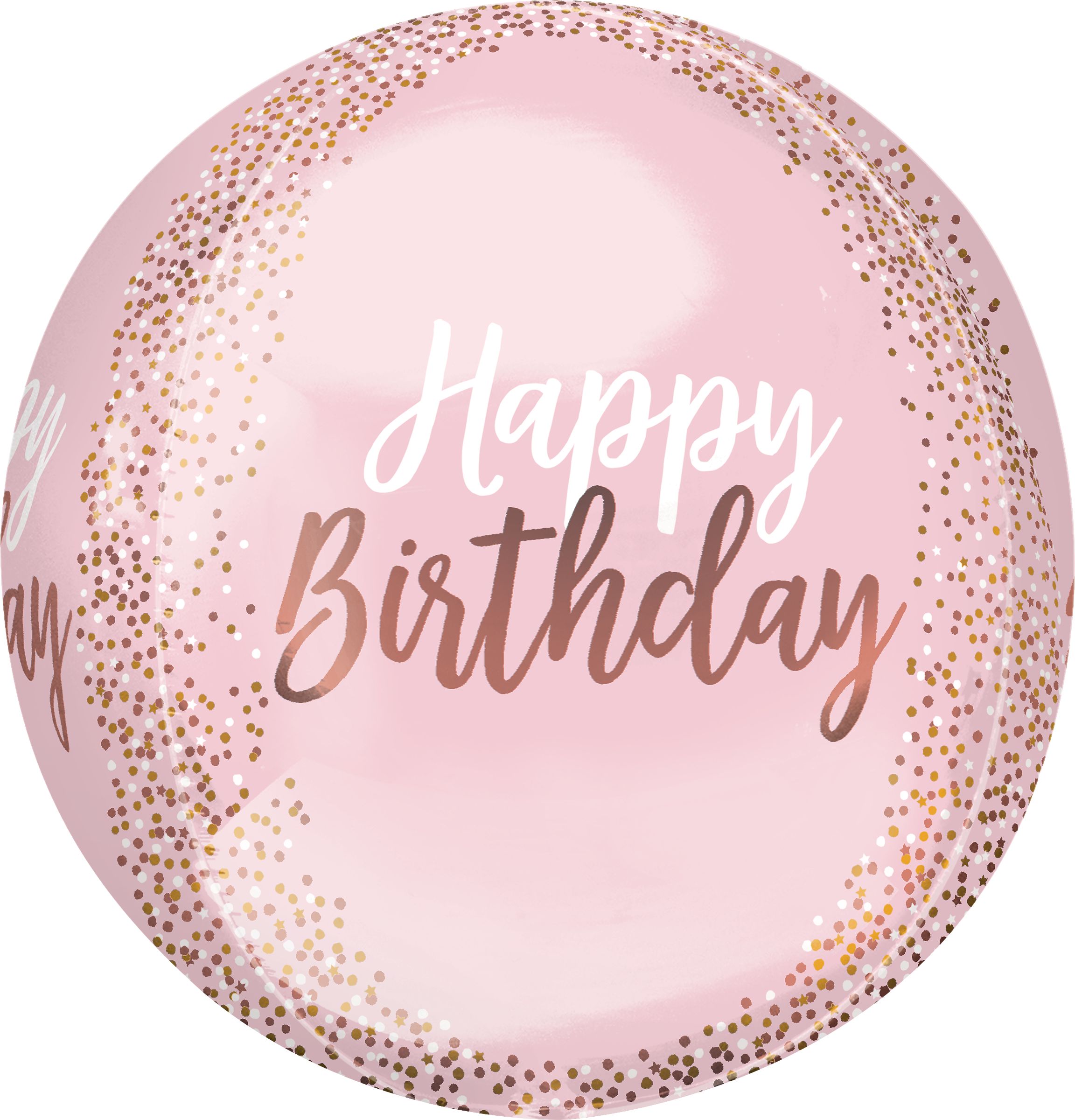Blush Birthday "Happy Birthday" Orbz Satin Foil Balloon, Rose Gold/Pink, 16-in, Helium Inflation & Ribbon Included for Birthday Party Front_Flat