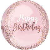 Ballon en aluminium satiné Orbz Blush Birthday Happy Birthday, or rose/rose, 16 po, gonflement à l'hélium et ruban inclus, pour fête d'anniversaire Front_Flat