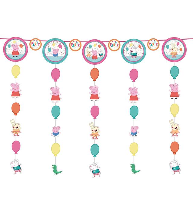Nickelodeon Peppa Pig "Party" Hanging Garland Banner Decoration, Pink/Blue, 10-ft, for Birthday Party Front_Flat
