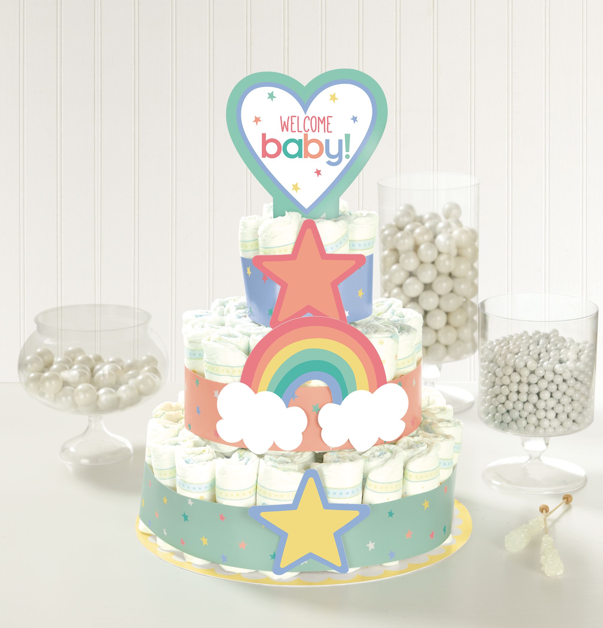 Pastel Stars & Rainbows Baby Diaper Cake Kit Composite_or_Mixed