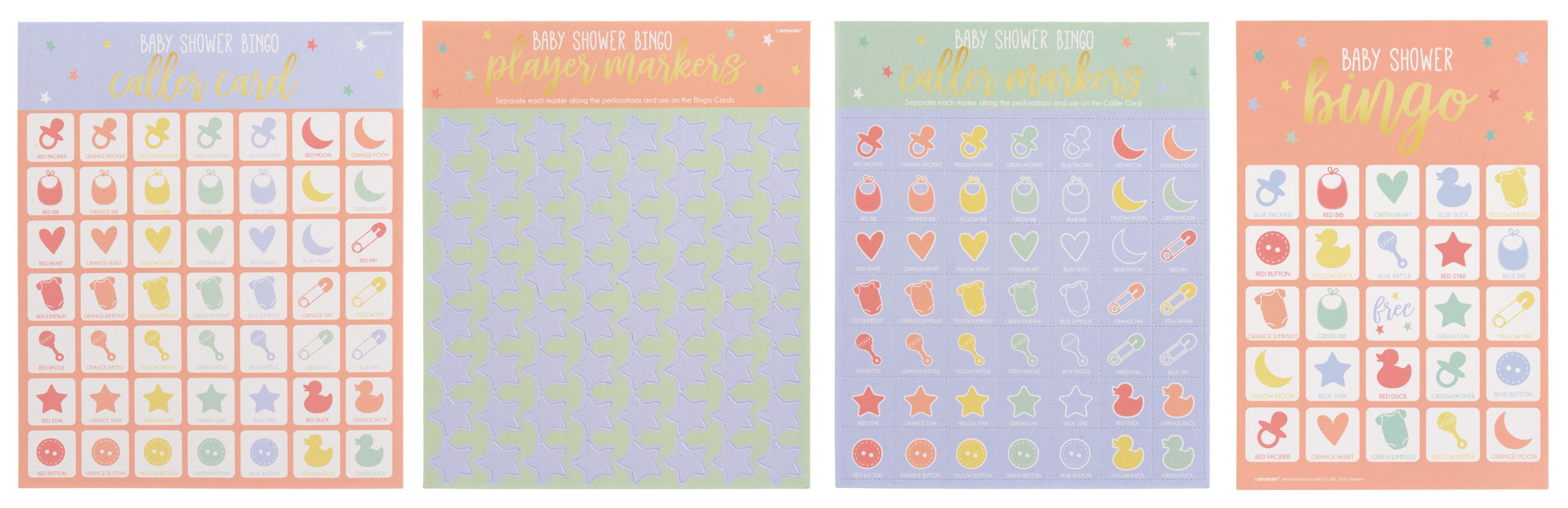 Bingo Baby Shower Game, Multi-Coloured, 160-pk, for Baby Shower Front_Flat