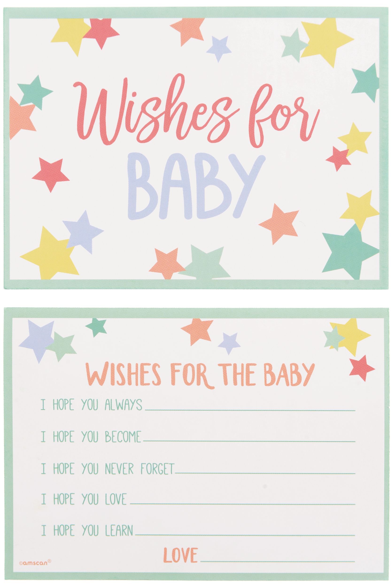 Cartes Wishes for Baby, étoiles pastel, paq. 24 Front_Flat