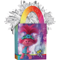 Trolls Gift Bag Shaped Balloon Weight Accessory, Multi-Coloured, 5.5-in, for Birthday Party Front_Angled_Right