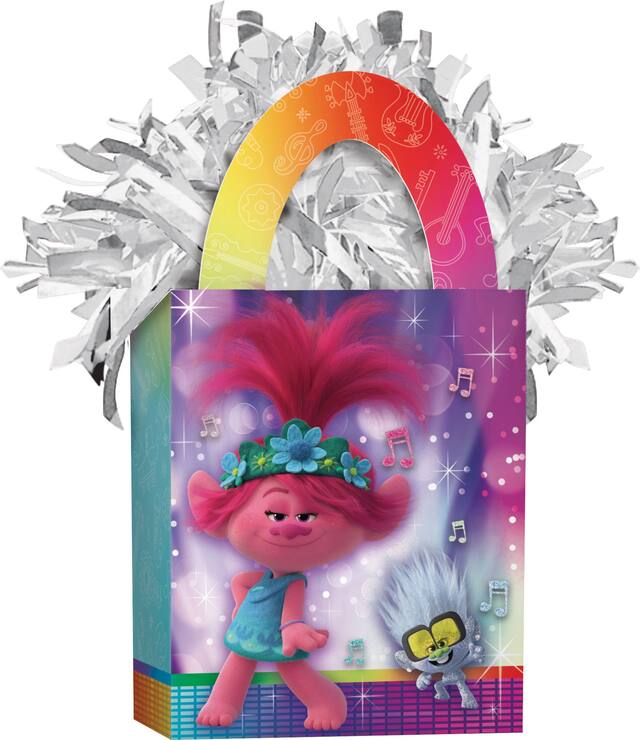 Poids pour ballons en forme de sac-cadeau Les Trolls, multicolore, 5,5 po, pour fête d'anniversaire Front_Angled_Right