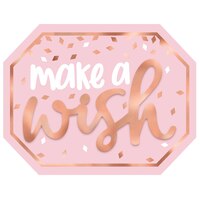 "Make a Wish" Hanging Sign Decoration, Rose Gold, 5.7-in, for Birthday Party Front_Flat
