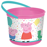 Nickelodeon Peppa Pig Round Plastic Reusable Favour Container Pail, Multi-Coloured, 6-in, for Birthday Party/Halloween Front_Angled_Right