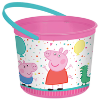 Nickelodeon Peppa Pig Round Plastic Reusable Favour Container Pail, Multi-Coloured, 6-in, for Birthday Party/Halloween Front_Angled_Right