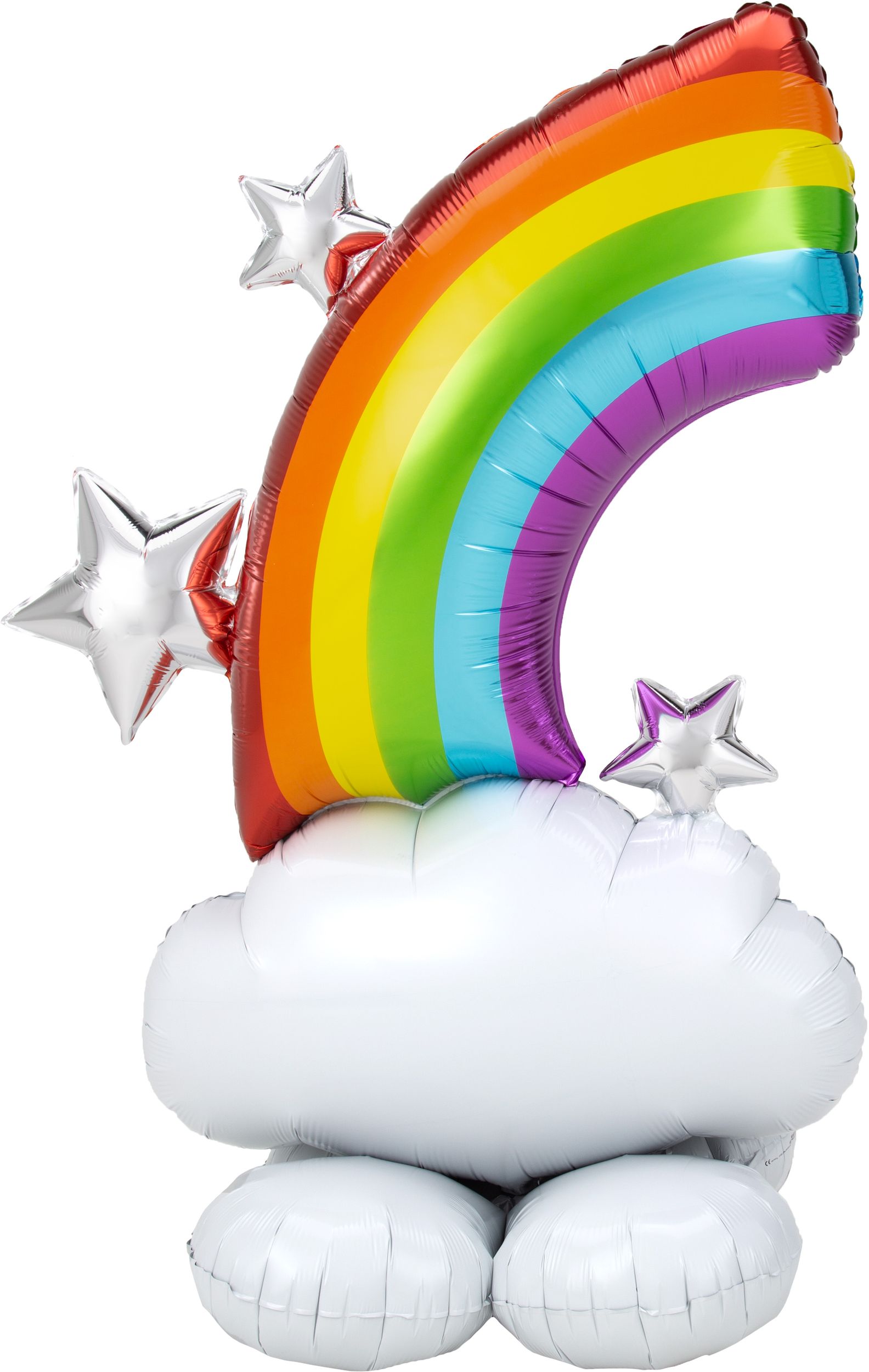 Rainbow/Cloud Satin Foil Balloon, Multi-Coloured/White, 52-in, Air-Filled for Pride Front_Flat