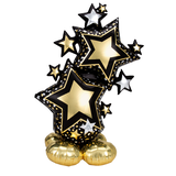 Stars Satin Foil Balloon, Black/Gold, 59-in, Air-Filled for Movie/Awards/Oscar Party Front_Flat