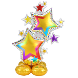 Ballon en aluminium satiné étoiles, or/argent, 59 po, gonflé d'air, pour occasion spéciale Front_Flat