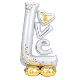 "Love" Letters Satin Foil Balloon, White/Gold, 58-in, Air-Filled for Anniversary/Wedding Front_Flat