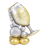 "Cheers" Wine Glass Satin Foil Balloon, Silver/Gold, 51-in, Air-Filled for New Year's Eve/Anniversary/Graduation Front_Flat