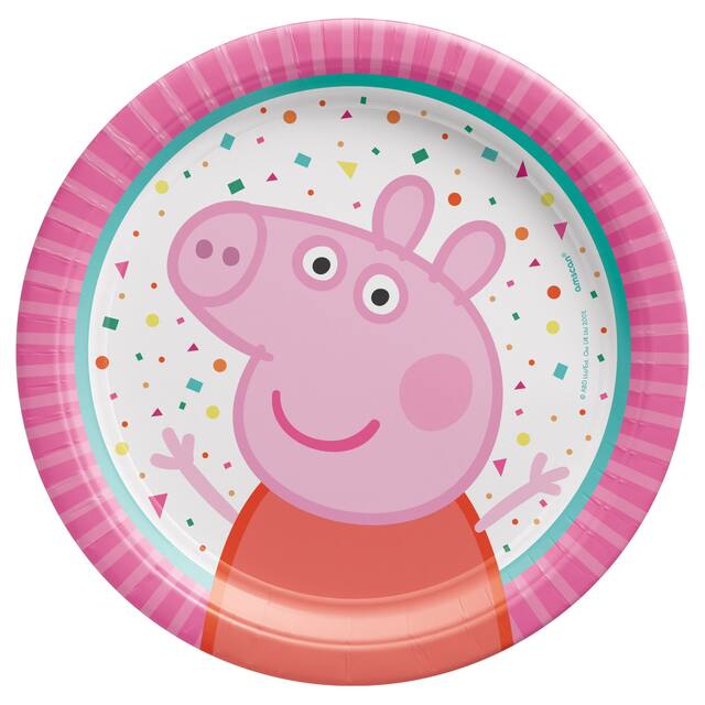 Nickelodeon Peppa Pig Round Paper Disposable Dessert Plates, Pink, 7-in, 8-pk, for Birthday Party Front_Flat