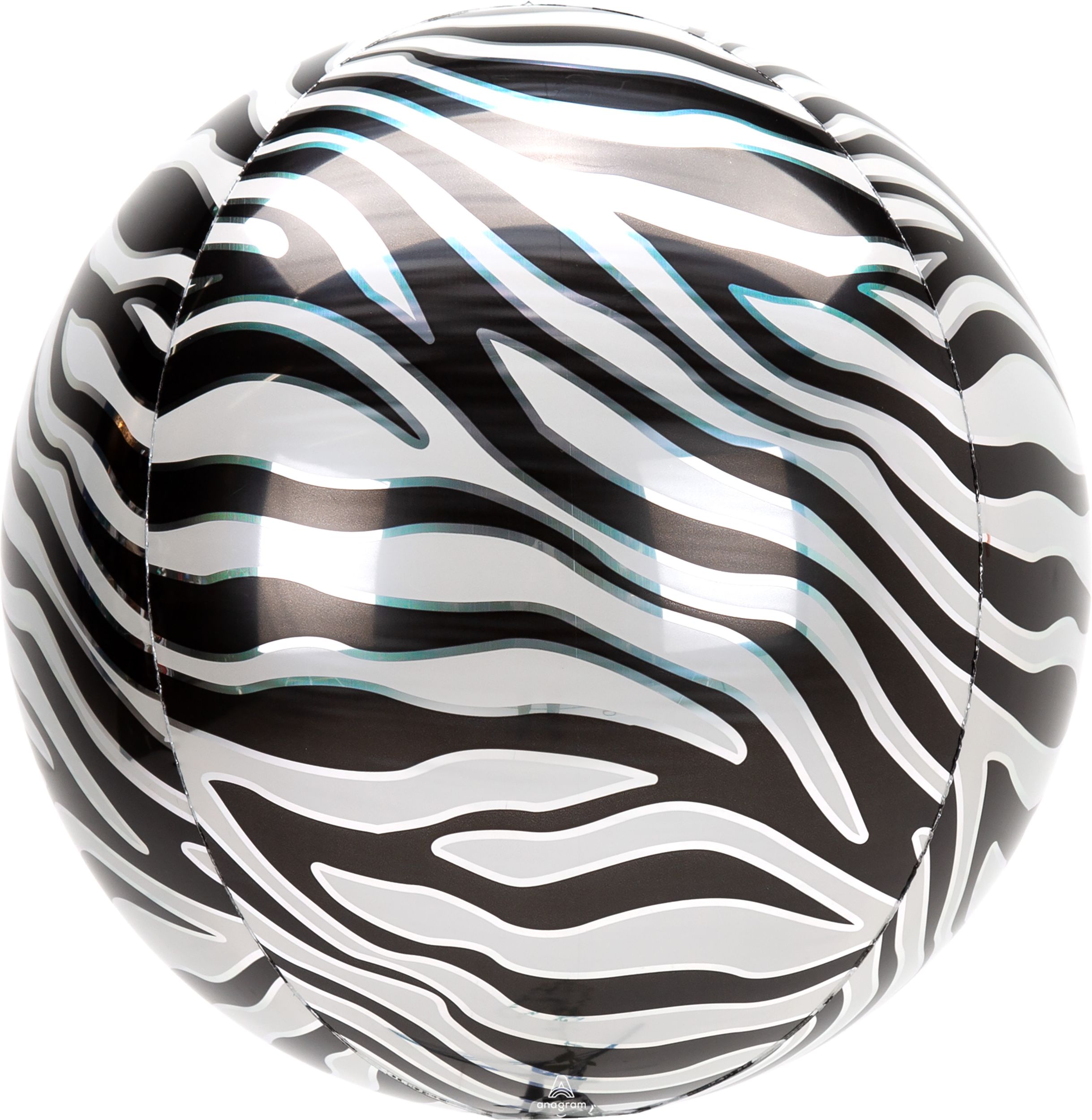 Orbz Satin Foil Balloon, Black/White, Zebra Print, 16-in, Helium Inflation & Ribbon Included for Birthday/Special Occasion Front_Flat