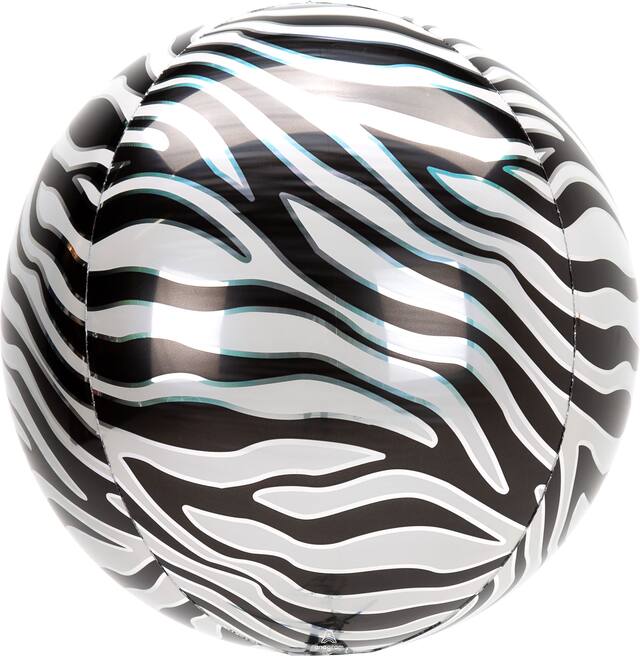 Ballon en aluminium satiné Orbz, noir/blanc, imprimé zèbre, 16 po, gonflement à l'hélium et ruban inclus, pour anniversaire/occasion spéciale Front_Flat