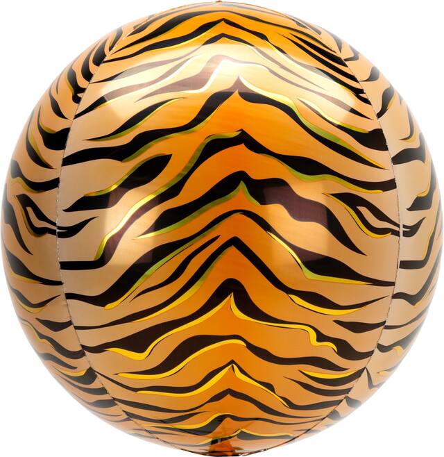 Ballon en aluminium satiné Orbz, orange/noir, imprimé tigre, 16 po, gonflement à l'hélium et ruban inclus, pour anniversaire/occasion spéciale Front_Flat